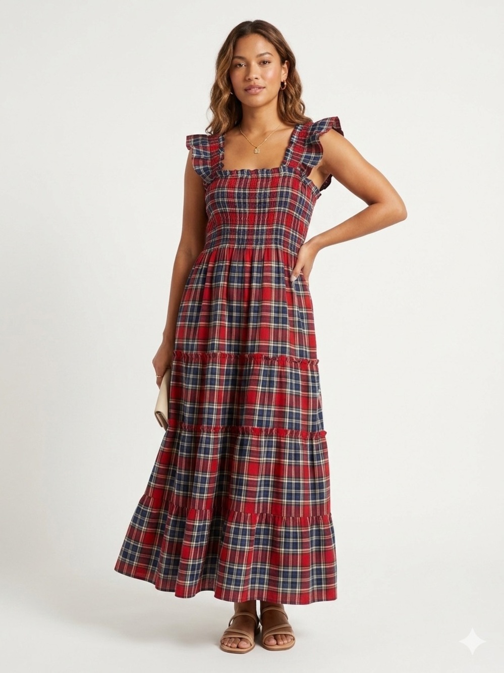 Hill House Nap Dress Red Plaid Tiered Maxi Dress with Ruffle Straps - Picture 2 of 3